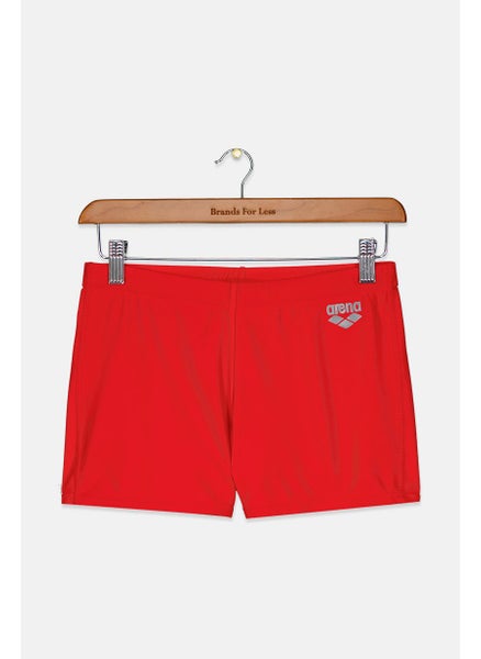 Buy Women Brand Logo Drawstring Swimwear Shorts, Red in Saudi Arabia