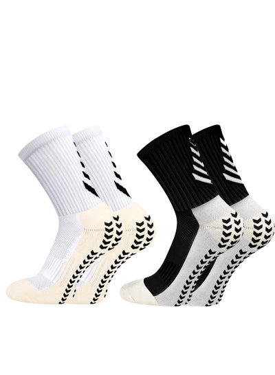 اشتري 2 Pairs of Men's Non Slip Soccer Socks Running Socks Sports Socks for Soccer Basketball Towel Bottom Sports Grip Socks Mid-calf Socks (Black White) في الامارات