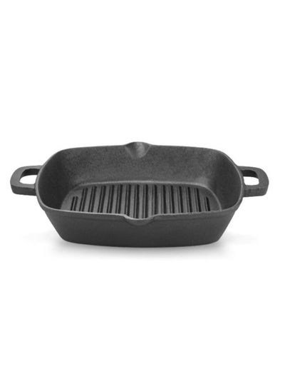 Buy Cast Iron Grill Pan 28CM Skillet for Indoor or Outdoor Cooking Pre-Seasoned Griller with Polished Cooking Surface in UAE