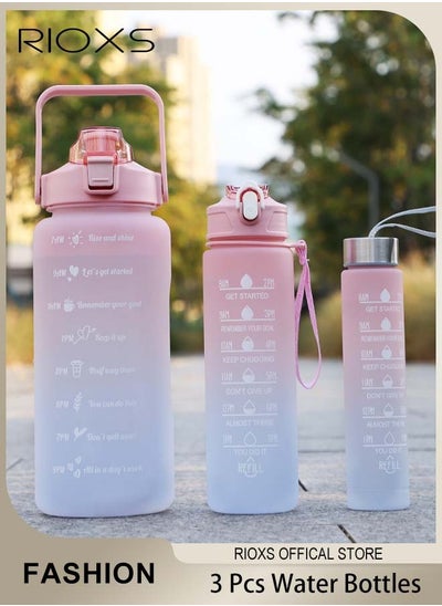 Buy 3PCS Water Bottles with Straw and Motivational Time Markings, 2000/900/500ml Plastic Bottles for Meet Your Different Water Needs, Time Markings, Leak-Proof BPA-free Sports Water Bottles, Suitable for Gym, School, Cycling, Office and Outdoor Activities in Saudi Arabia