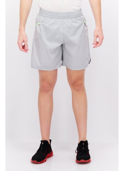 اشتري Men Sportswear Fit Brand Logo Running Shorts, Light Grey في الامارات