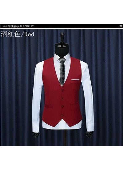 اشتري Brand New Mens Suit Vest Slim Fit Sleeveless WaistcoatRed vest one-piece Red vest one-piece في الامارات