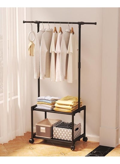 Buy Clothes Rack with Storage Shelf Clothes Hanger Stand with 2 Tier Shoe Organizer Garment Rack for Bedroom and Hallway(Black) in UAE