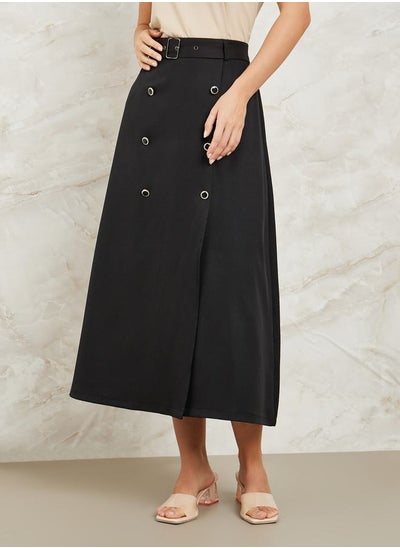 Buy Button Detail Wrap Front Midi Skirt in Saudi Arabia