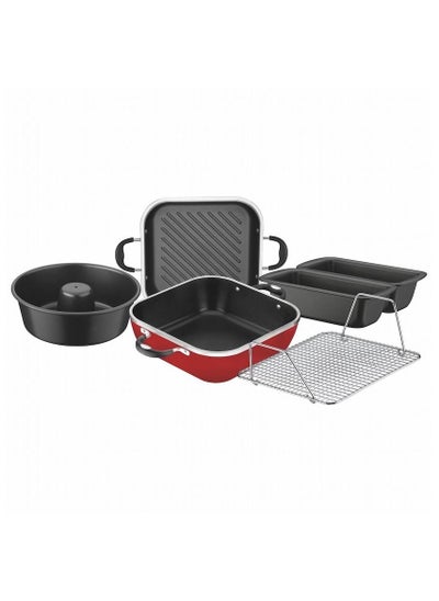 Buy Lyon 360 6 Pieces Red Forged Aluminum Cookware Set with Interior Starflon High Performance PFOA Free Nonstick Coating in UAE