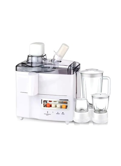 Buy 4-In-1 Food Processor Juicer Extractor Blender Mill Mincer, Meat Chopper, Grinder, 2 Speeds + Pulse, Powerful Motor, Stainless Steel Blade, Perfect For Dry And Wet Fine Grinding, Mixing And Juicing 1 L 800W White in UAE