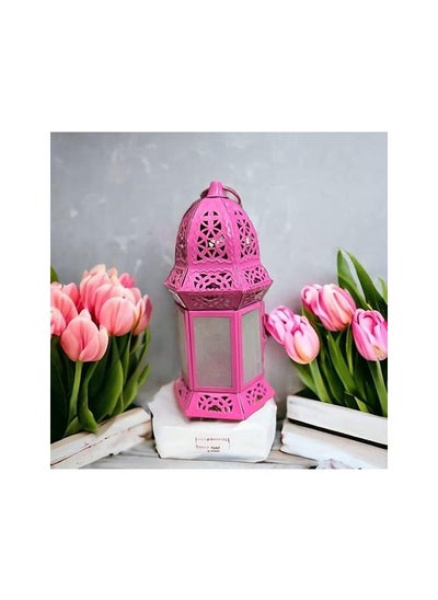 Buy Ramadan Metal Glass Lantern - 12 Inch Fuchsia Decorative Islamic Style - Unique Design Decorative Look in Egypt