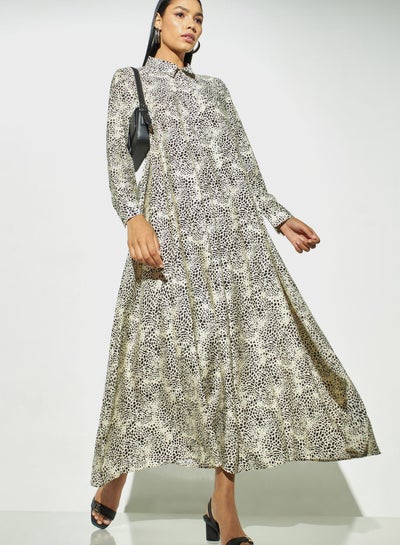 Buy Collar Detailed Printed Dress in Saudi Arabia