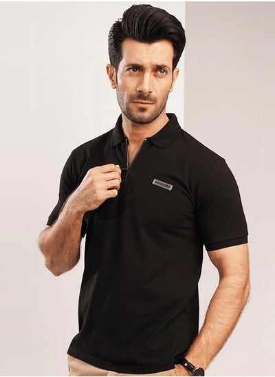 اشتري Mendeez Mens Black Zipper Polo T-Shirt في الامارات