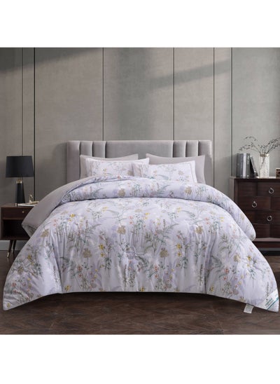 Buy Comforter Set 6-Pcs King Size Printed Reversible Double Bed Fit 260x 240 CM All Season Comforter With (350 GSM) Down Alternative Filling, Cloud Grey in Saudi Arabia