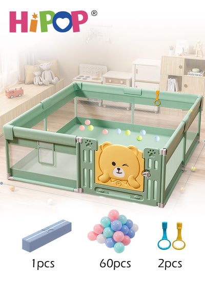 Buy Kids Playpen with New Safe Gate Design,Baby Play Mat,60 Ocean Balls,Firm Suction Cups and Structure,Indoor Play Game Fence 150*180cm in Saudi Arabia