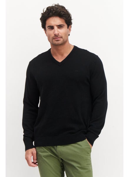 Buy Men V Neck Long Sleeve Printed Sweatshirt, Black in UAE