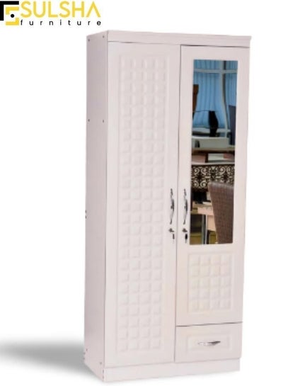 Buy 2 Door Wooden Wardrobe Cabinet Cupboard Engineered Wood Perfect Modern Stylish Heavy Duty With Mirror in UAE