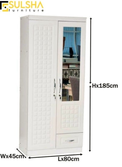 Buy 2 Door Wooden Wardrobe Cabinet Cupboard Engineered Wood Perfect Modern Stylish Heavy Duty With Mirror in UAE