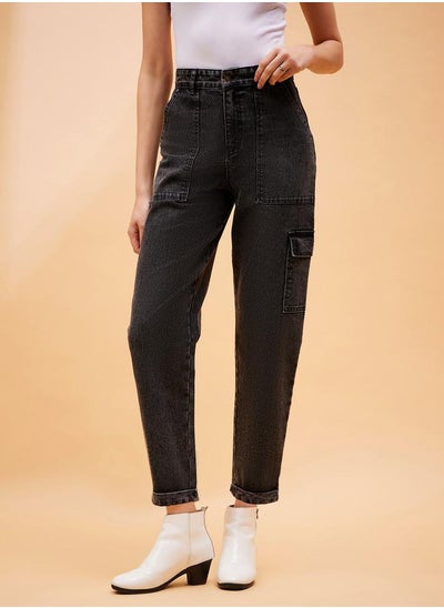 Buy High Rise Multi Pockets Balloon Fit Jeans in Saudi Arabia