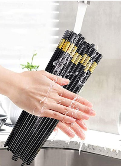 Buy 10 Pairs Reusable Chopsticks Dishwasher Safe, Fiberglass Chop Sticks Multipack Metal Japanese Korean Chopsticks for Food, BPA-Free, Safe, Gift, Smooth Touch, Black and Gold in UAE