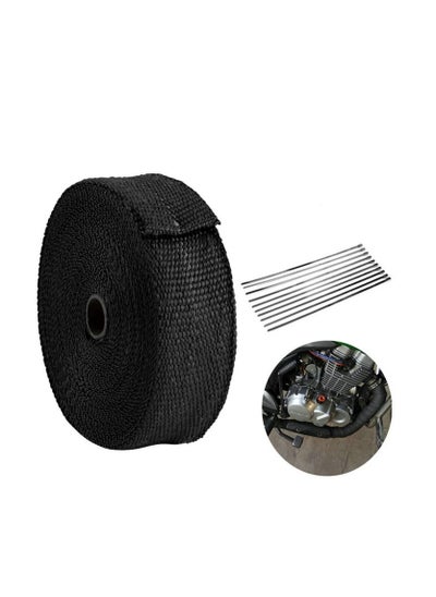 Buy 10M*5cm Black Exhaust Heat Wrap Roll for Motorcycle Fiberglass Heat Shield Tape with Stainless Ties in UAE