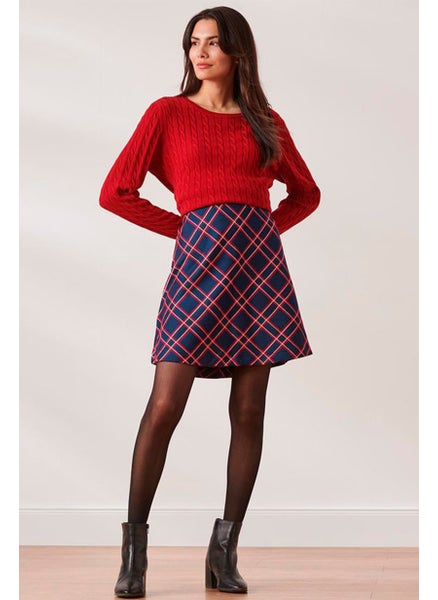 Buy Women Plaid Mini Skirt, Navy/Red in UAE