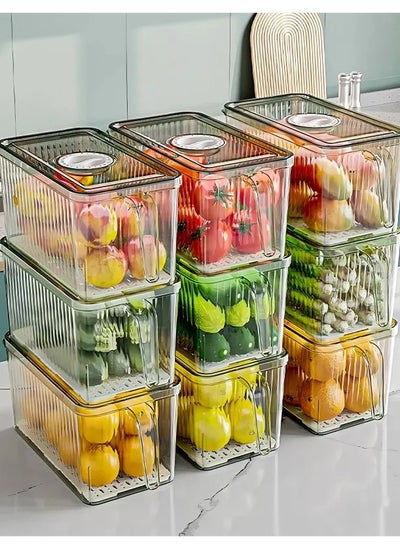 Buy Pack of 4 Food Storage Transparent Kitchen Fridge Food Organizer Boxes with Lid and Handle High Quality PET Material Stackable Sealed Freshness Preserving For Vegetables Fruits Eggs Drawer in UAE