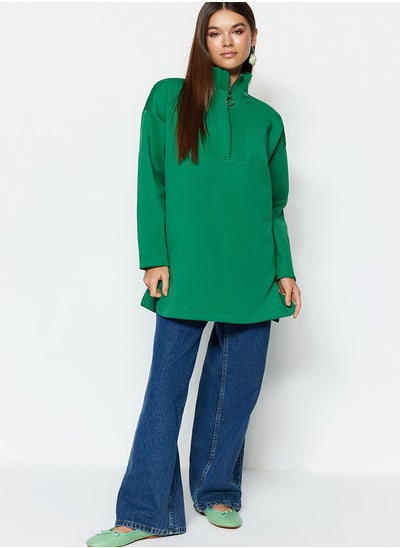 اشتري Green Zipper Detailed Diver/Scuba Oversize Knitted Sweatshirt TCTAW23TW00198 في مصر