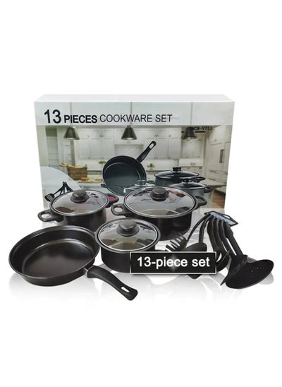 Buy 13-Piece Black Cast Iron Kitchen Utensils & Cookware Set Black in UAE