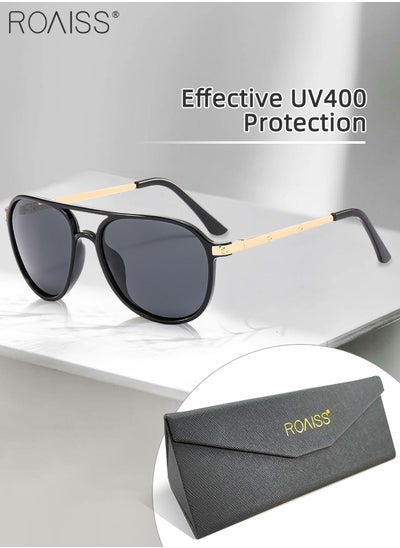 Buy Men's Aviator Polarized Sunglasses, UV400 Protection Sun Glasses with Gold Metal Temples, Fashion Anti-Glare Sun Shades for Men Driving, Fishing, Traveling, 51mm in Saudi Arabia