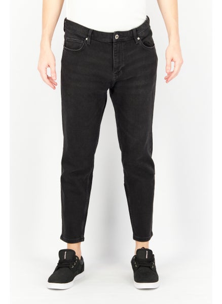 Buy Men Relaxed Fit Stretchable Plain Jeans, Black in Saudi Arabia