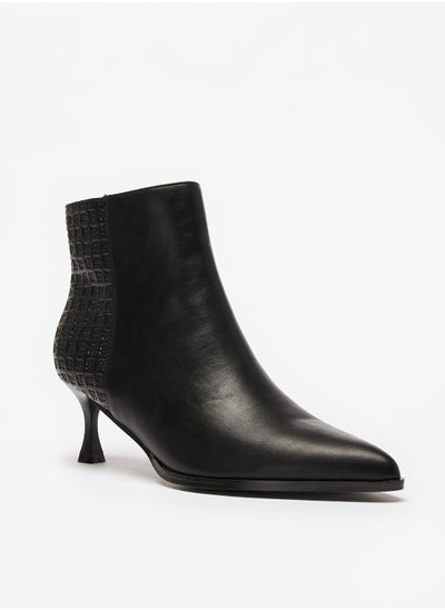 اشتري Textured Pointed Toe Ankle Boots with Flared Heel and Zip Closure في الامارات