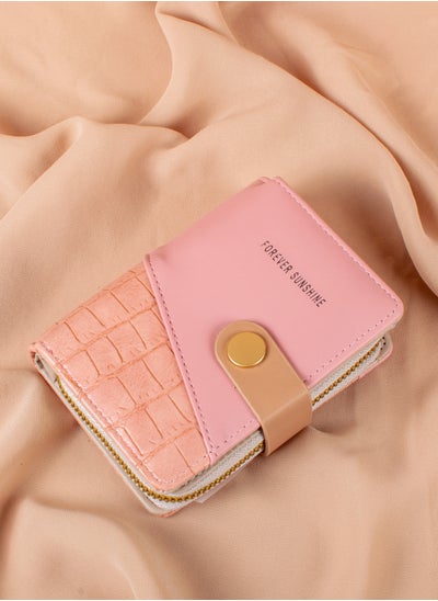 Buy Leather Flip Wallet & Card Holder with 10 Pockets and Zipped Pocket Blush Pink in Egypt