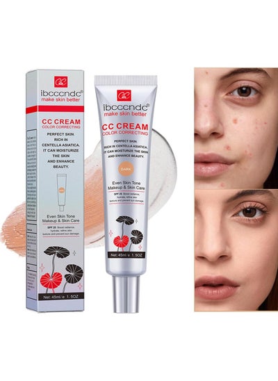 اشتري Color Correcting CC Cream,Hydrating CC Cream Foundation with Centella Asiatica Multi-Purpose Pre-makeup Primer Moisturizing Facial Concealer Sunscreen Full-Coverage CC Cream with SPF 25, Dark في الامارات