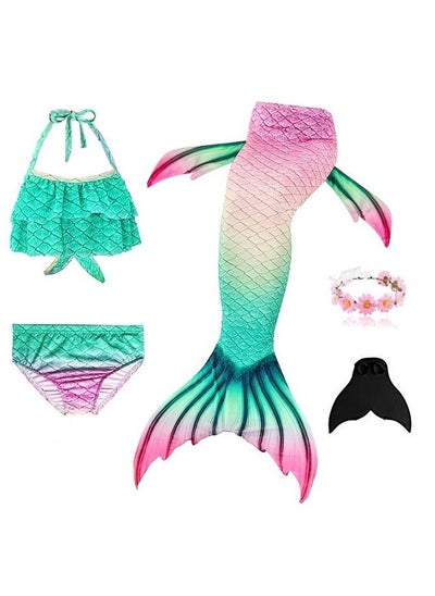 Buy 5 Pcs Mermaid Swimming Suit Plus Fin For Swimming Mermaid Bathing Suits Swimsuit Bikini Set For Toddler Big Girls Birthday Gift in UAE