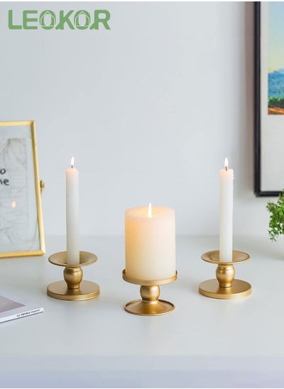 اشتري 3Pcs Gold Dual-purpose Candle Holders for Pillar Candles and Taper Candle في السعودية