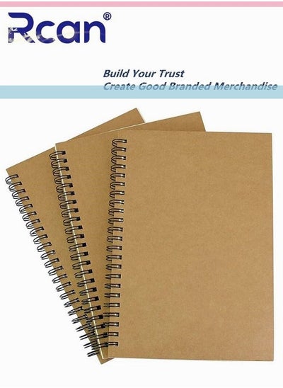 Buy 3Pcs Set Spiral Notebooks Blank Sketch Notebooks Kraft Cover Sketchbook for Sketching Diary Memo Journal (100 Pages / 50 Sheets / 100g) in Saudi Arabia