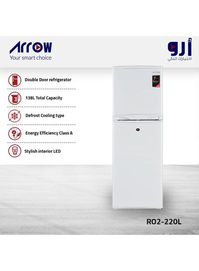 Buy 138 LTR DOUBLE DOOR REFRIGERATOR DEFROST, 4.87 CU.FT|Energy Efficiency Class A | Energy Saving | 7 years Compressor warranty | White color | Model Name: RO2-220L in Saudi Arabia
