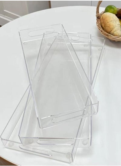 اشتري 3PCS Clear Acrylic Tray with Handles, Decorative Serving Tray for Coffee Table, Tea, Storage Rectangular في السعودية