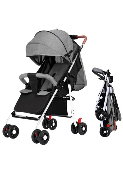 Buy Lightweight Travel Stroller Foldable Baby Stroller With Large Storage Basket Multi-Position Recline Convenient One-Hand Fold Comfortable And Lay Flat Grey in Saudi Arabia