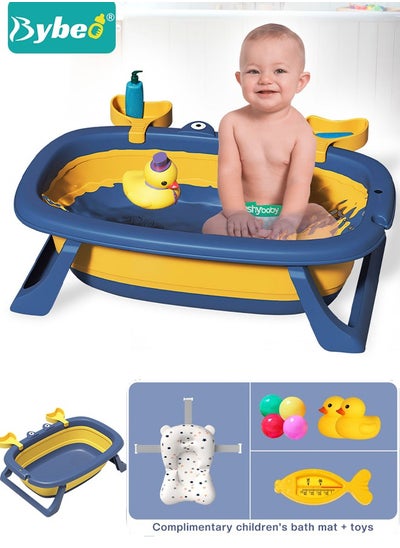 Buy 9 PCS Cute Crab Design Baby Bath Tub Foldable Bathtub + Bathmat Cushion + Temperature measurement card*1 + Duckling toys *2 + Ocean Balls *4 in Saudi Arabia