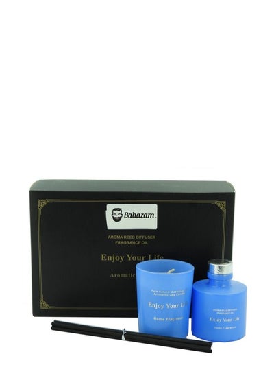 Buy Aromatherapy Scented Candle Set With Fragrance Oil And 6 Pieces Of Sticks  Blue in UAE