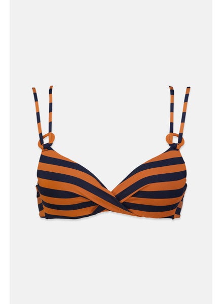 Buy Women Stripe Padded Underwired Bikini Top, Brown and Navy in Saudi Arabia