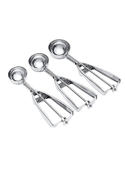 اشتري 3 Pcs Ice Cream Scoop, Stainless Steel Ice Cream Scooper with Trigger Release, Large/Medium/Small Cookie Scooper for Baking, Cookie Scoops for Baking Set of 3 with Cookie Dough Scoop في الامارات