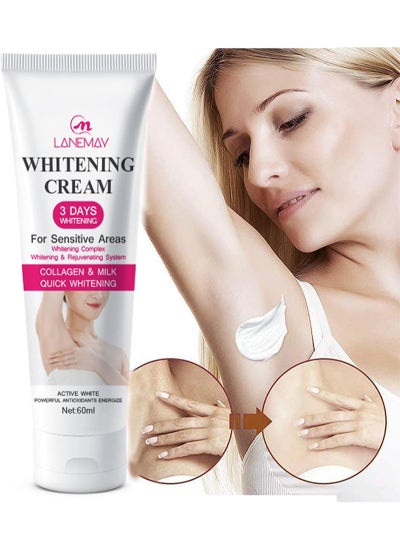 Buy Whitening Cream with Collagen Milk，Brightening Skin Cream，Armpit/Private Parts Whitening Cream，Whitening Complex，For Sensitive Areas，Body Dark，Bikini ，Underarm，Inner Thigh，3 Day Quick Whitening - 60ml in Saudi Arabia