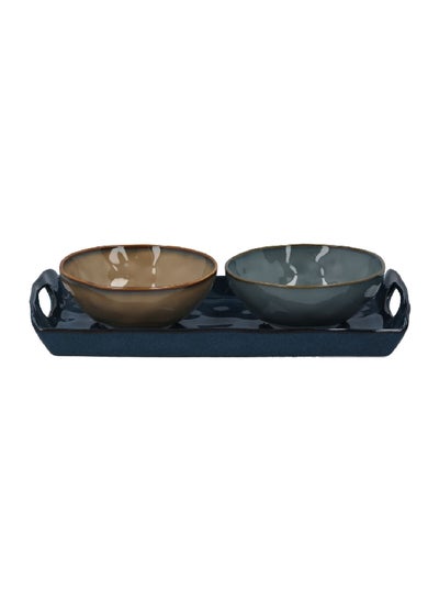 Buy 3-Piece Exquisite Design Porcelain Bulk Celadon Bowl and Sturdy Handle Tray Set Multicolor 16.2 x 9.8 x 31 cm R2024#INTS in Saudi Arabia