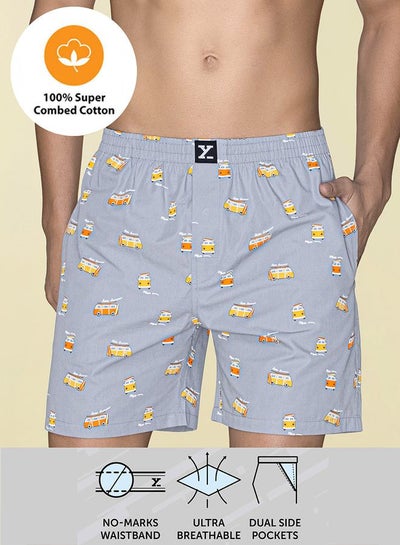 Buy Printed Cotton Boxer Shorts with Elasticated Waistband in Saudi Arabia