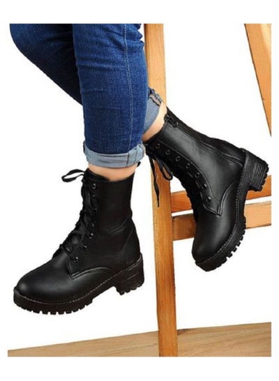Buy Leather Lace Up Boot -Black in Egypt