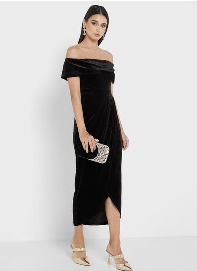 Buy Off Shoulder Drape Detail Dress in UAE