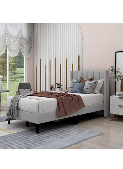 Buy Wooden Twist Modern Rectangular Upholstery Bed with Soft Wingback (Twin) in UAE