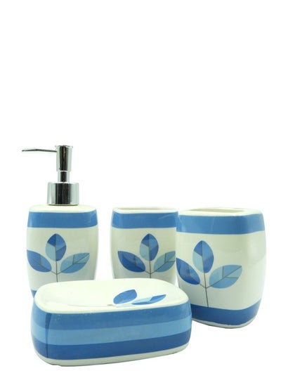 Buy 4 Pieces Bathroom Accessories Set Toothbrush Cup & Holder Lotion Liquid Soap Dispenser & Tray Blue 21x8x26 in UAE