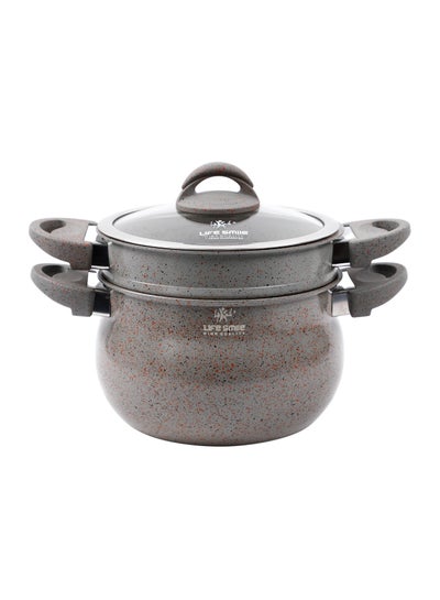 Buy 26cm (10 Litre) Multipurpose Stock Pot and Steamer Pot Set - Induction Couscoussier with PFOA-free Aluminum Non Stick 2-tier Cooking Pot with Lid for Soups,Seafood,Vegetables,Stews,Rice and Pasta in UAE