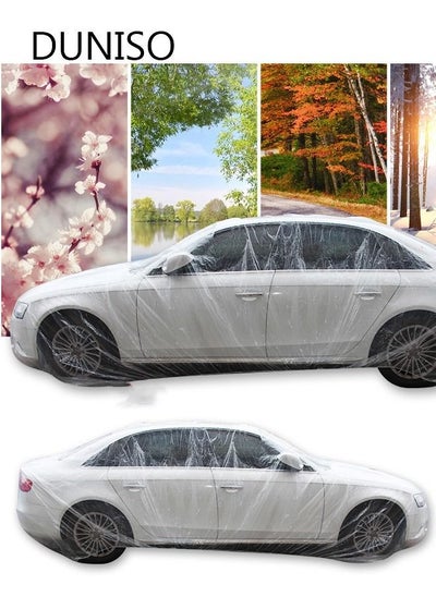 اشتري 3PCS LDPE Film Outdoor Clear Disposable Full Car Cover Rain Dust Resistant Garage Universal Temporary Size L في السعودية