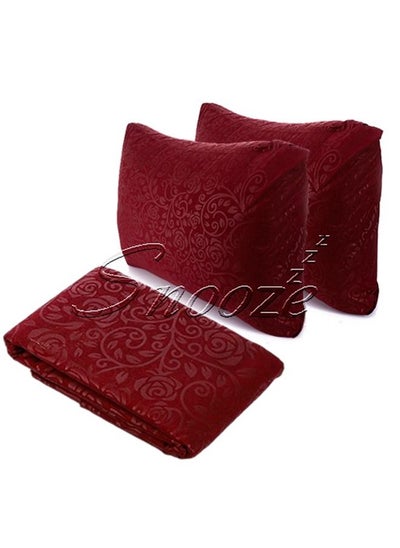 Buy Snooze Flat Jakared microfiber Bed Sheet - Dark red (flowery design) 220*240 Cm + Free 2 Pillowcases in Egypt